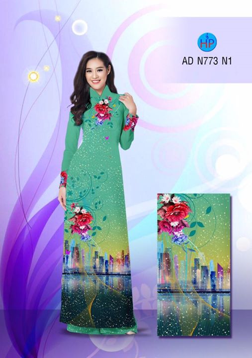 Vải áo dài Hoa và phong cảnh AD N773 33