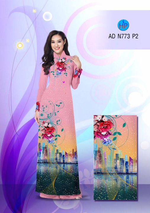 Vải áo dài Hoa và phong cảnh AD N773 35