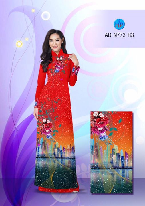 Vải áo dài Hoa và phong cảnh AD N773 37