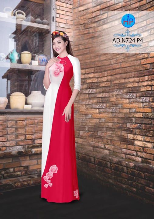 Vải áo dài Hoa hồng phối màu AD N724 35