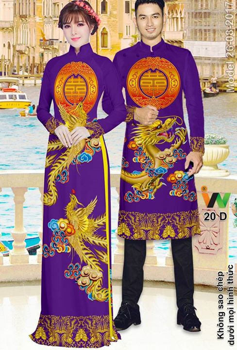 Vải áo dài cặp đôi rồng phượng AD IW 20 15