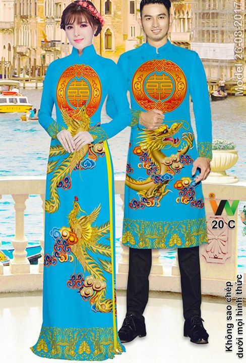 Vải áo dài cặp đôi rồng phượng AD IW 20 16