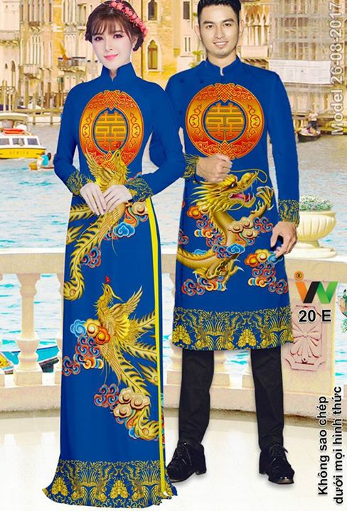 Vải áo dài cặp đôi rồng phượng AD IW 20 17