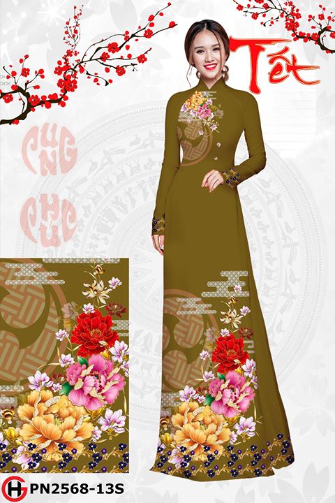 Vải áo dài Hoa Mẫu Đơn Đón Xuân AD PN2568 36