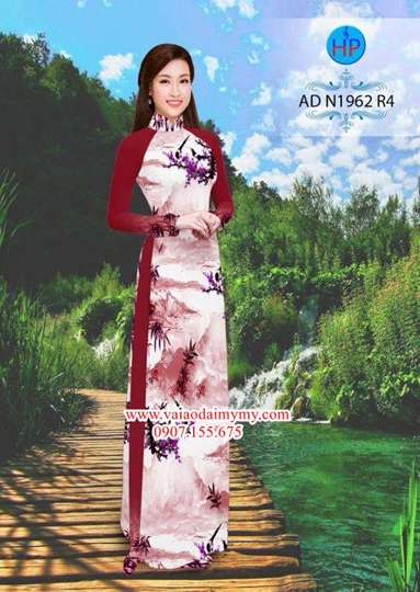 Vải áo dài Phong cảnh mùa xuân AD N1962 36