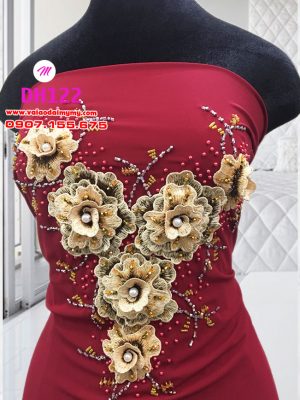 vải áo dài cô dâu đơn giản đính hoa trên áo (3)