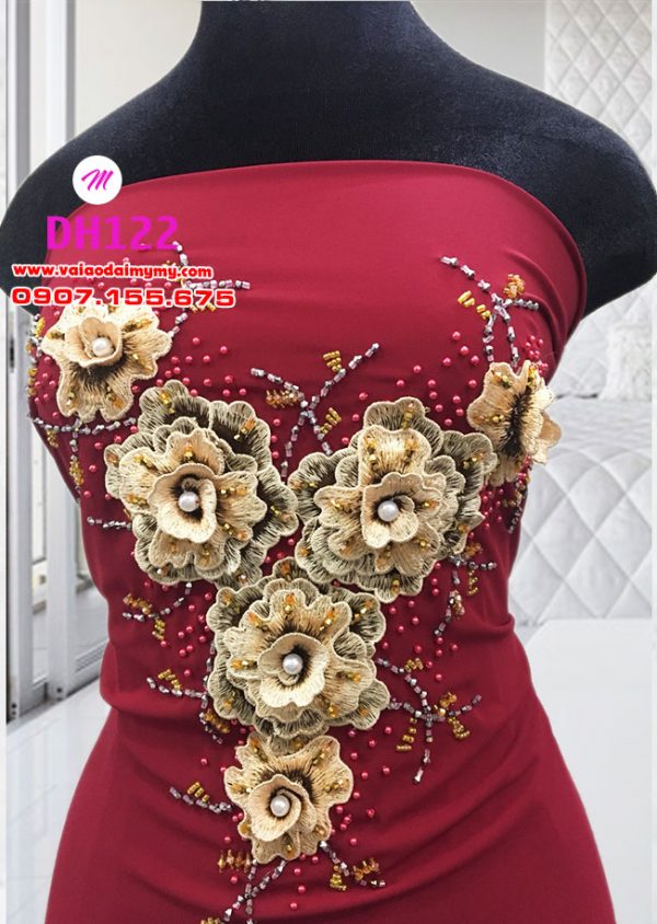 vải áo dài cô dâu đơn giản đính hoa trên áo (3)