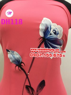vải áo dài màu hông dâu vẽ hoa đẹp (1)