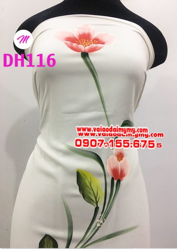 vải áo dài màu trắng vẽ hoa tulip sang trọng (3)