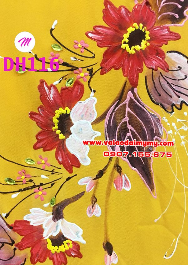 vải áo dài màu vàng vẽ hoa hướng dương đẹp (1)