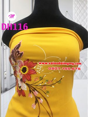 vải áo dài màu vàng vẽ hoa hướng dương đẹp (1)
