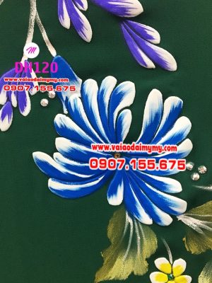 vải áo dài vẽ hoa cúc đại đoá màu xanh đậm (1)