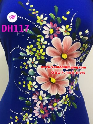 vải áo dài vẽ hoa đẹp màu xanh dương đậm (3)