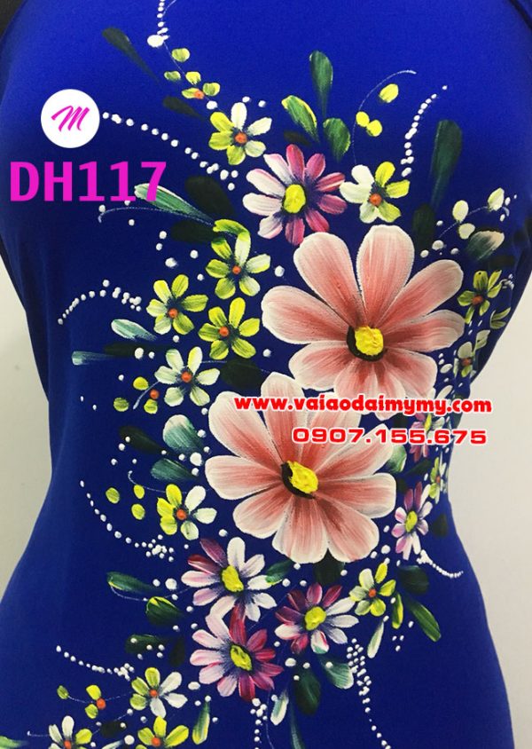 vải áo dài vẽ hoa đẹp màu xanh dương đậm (3)