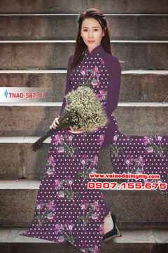 Vải áo dài hoa chấm bi AD TNAD 587 34