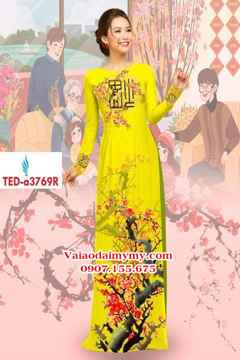 Vải áo dài hoa mai đào đón tết AD TED A3769 34