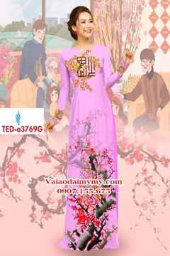 Vải áo dài hoa mai đào đón tết AD TED A3769 31