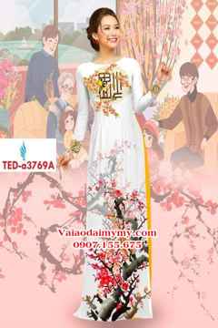 Vải áo dài hoa mai đào đón tết AD TED A3769 26