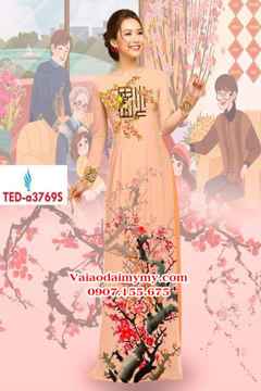 Vải áo dài hoa mai đào đón tết AD TED A3769 35