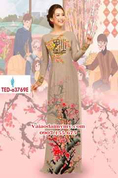 Vải áo dài hoa mai đào đón tết AD TED A3769 30
