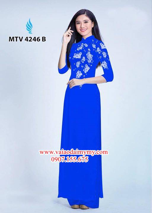 Vải áo dài hoa đào in trên áo AD MTV 4246 26
