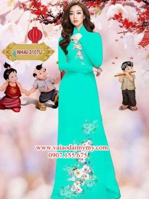 Vải áo dài hoa đào AD NHAI 3107