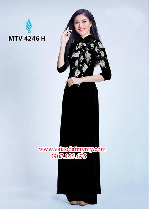 Vải áo dài hoa đào in trên áo AD MTV 4246 31