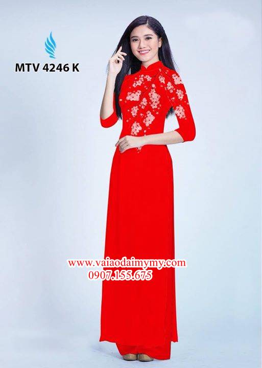Vải áo dài hoa đào in trên áo AD MTV 4246 32