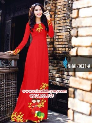 Vải áo dài hoa mai đón tết AD NHAI 1021