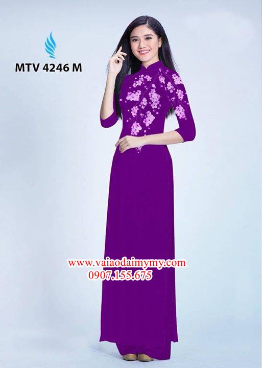 Vải áo dài hoa đào in trên áo AD MTV 4246 34
