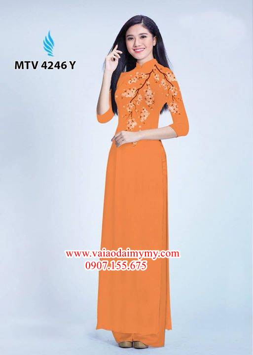 Vải áo dài hoa đào in trên áo AD MTV 4246 36