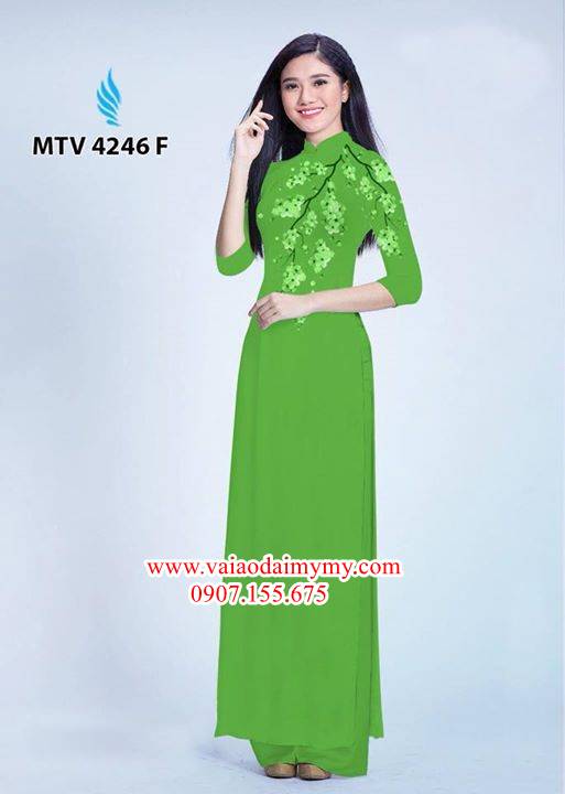 Vải áo dài hoa đào in trên áo AD MTV 4246 30