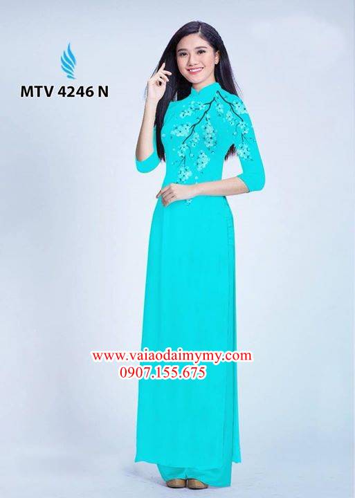 Vải áo dài hoa đào in trên áo AD MTV 4246 35