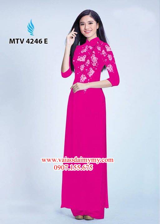 Vải áo dài hoa đào in trên áo AD MTV 4246 29