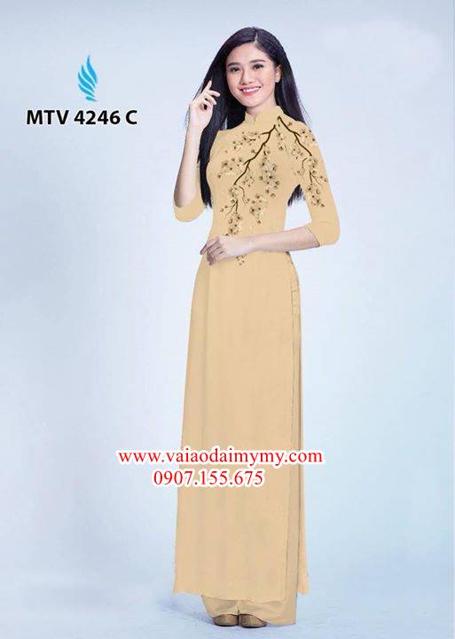Vải áo dài hoa đào in trên áo AD MTV 4246 27