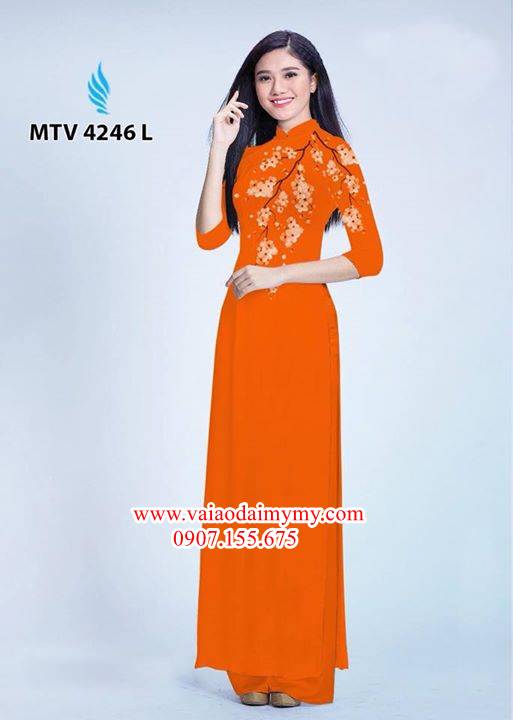 Vải áo dài hoa đào in trên áo AD MTV 4246 33