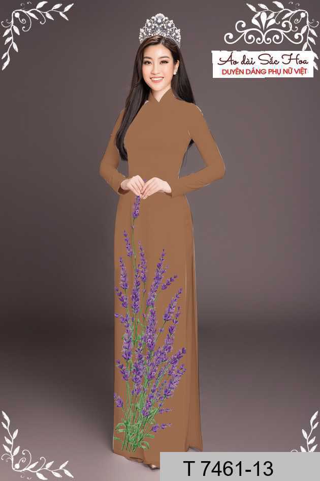 Vải áo dài hoa lavender tím AD T7461 39