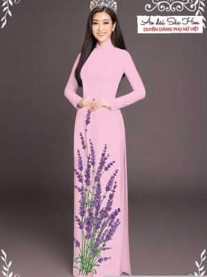 Vải áo dài hoa lavender tím AD T7461 26