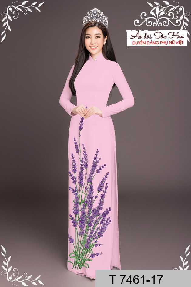 Vải áo dài hoa lavender tím AD T7461 46