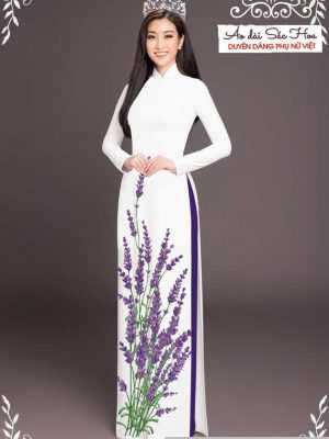 Vải áo dài hoa lavender tím AD T7461 20