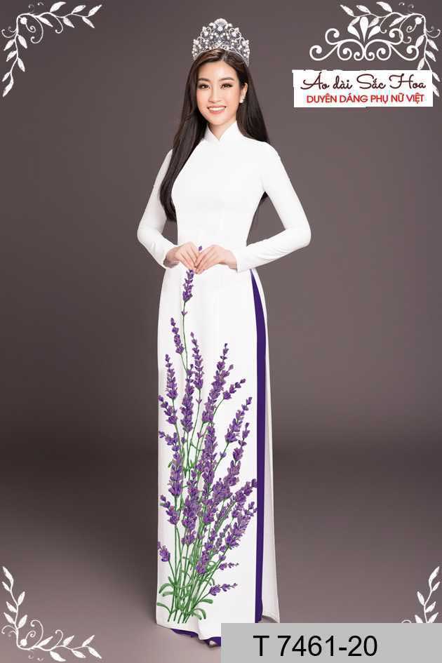 Vải áo dài hoa lavender tím AD T7461 40