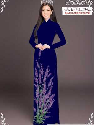 Vải áo dài hoa lavender tím AD T7461 24