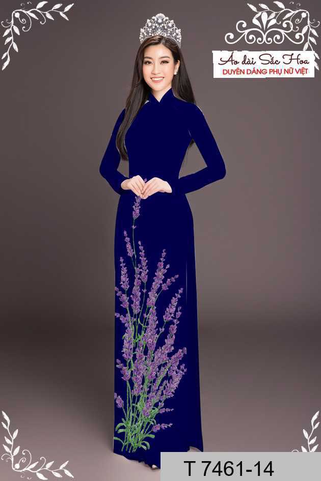 Vải áo dài hoa lavender tím AD T7461 44