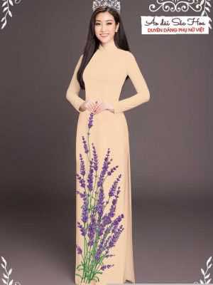Vải áo dài hoa lavender tím AD T7461 29