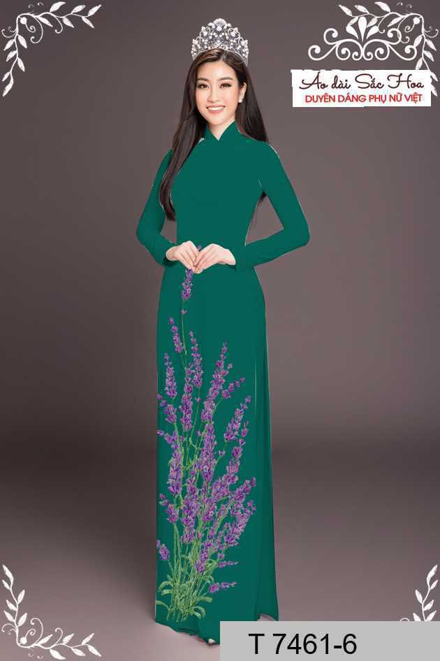 Vải áo dài hoa lavender tím AD T7461 52