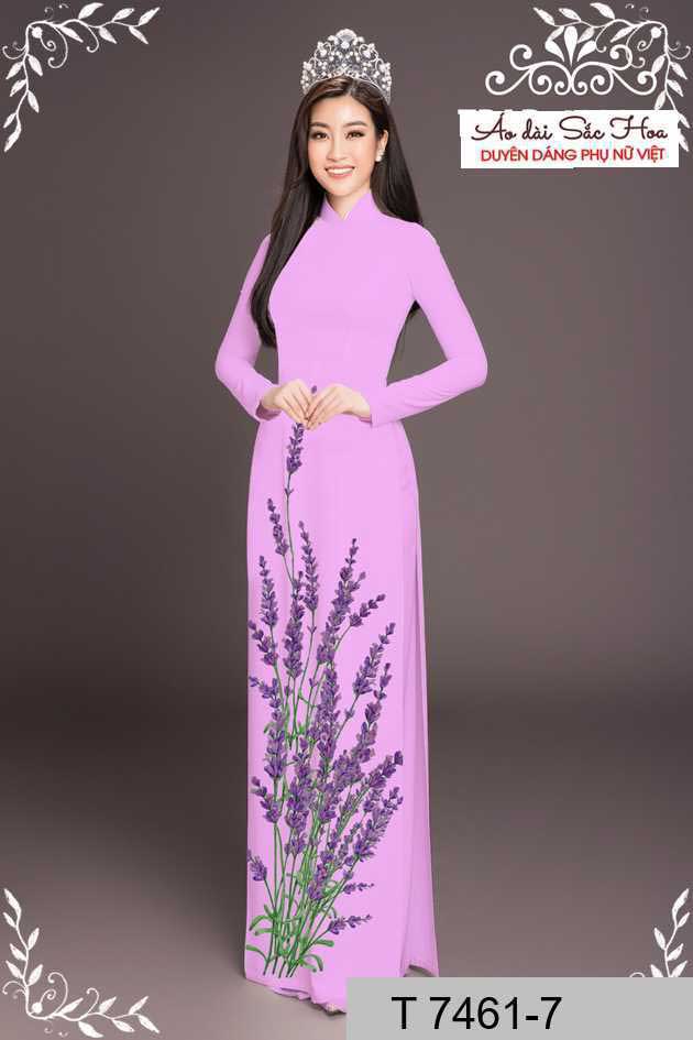 Vải áo dài hoa lavender tím AD T7461 51