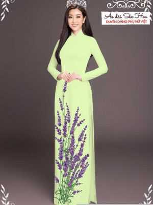Vải áo dài hoa lavender tím AD T7461 28