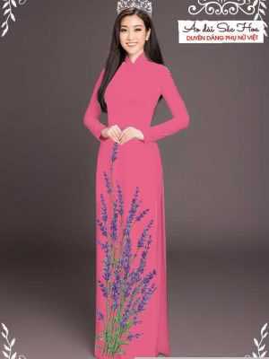 Vải áo dài hoa lavender tím AD T7461 27