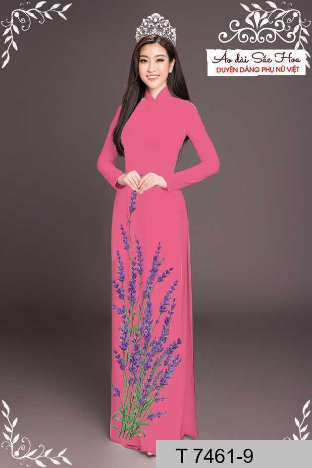 Vải áo dài hoa lavender tím AD T7461 47
