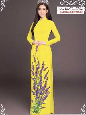 Vải áo dài hoa lavender tím AD T7461 38